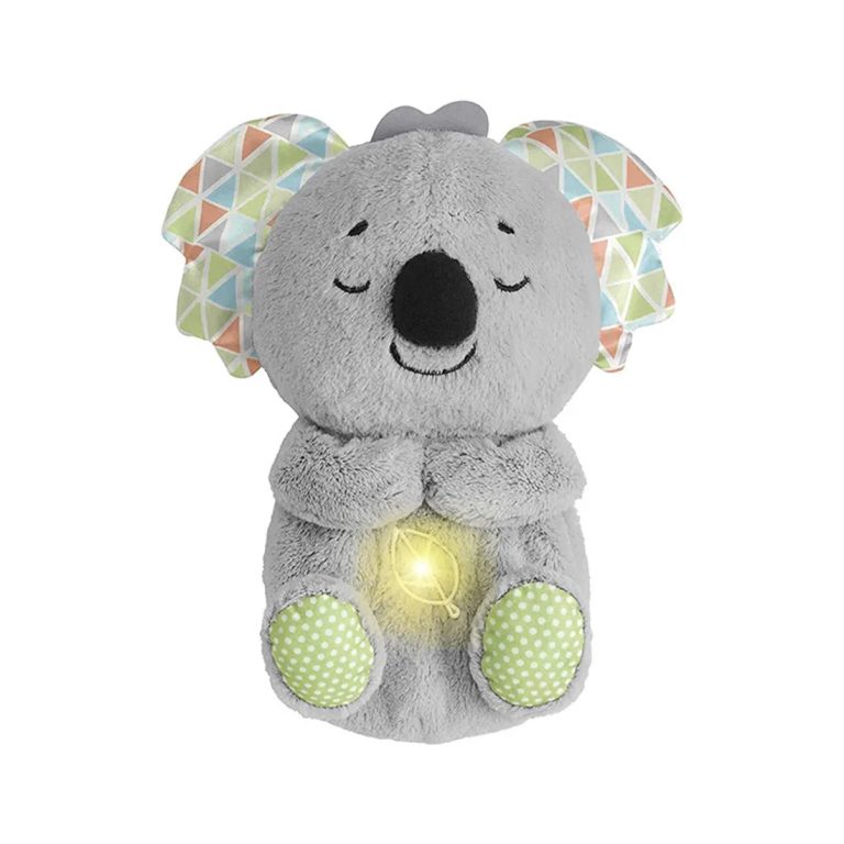 Peluche koala qui respire grise avec sa veilleuse allumée dans le ventre