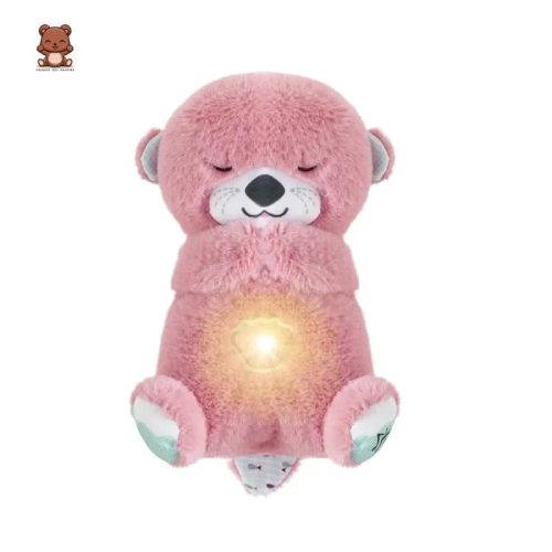 Doudou loutre qui respire rose avec la veilleuse allumée dans le ventre