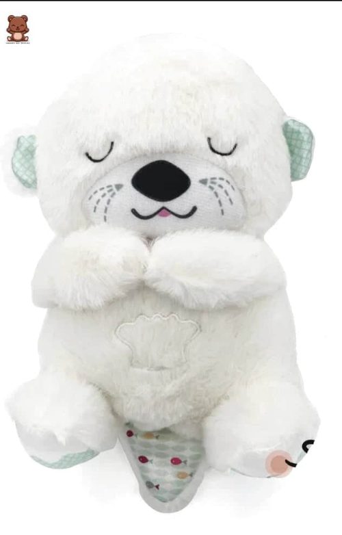 Doudou loutre qui respire blanche aux oreilles vert d'eau