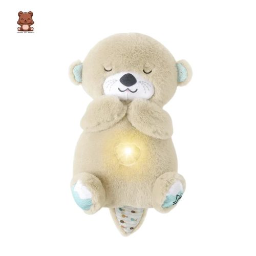 Doudou loutre qui respire beige, veilleuse douce allumée