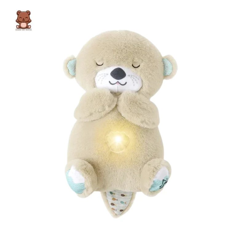 Doudou loutre qui respire beige, veilleuse douce allumée