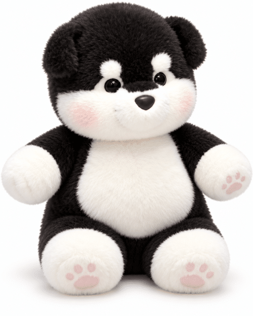 Peluche chien qui court noir et blanc husky
